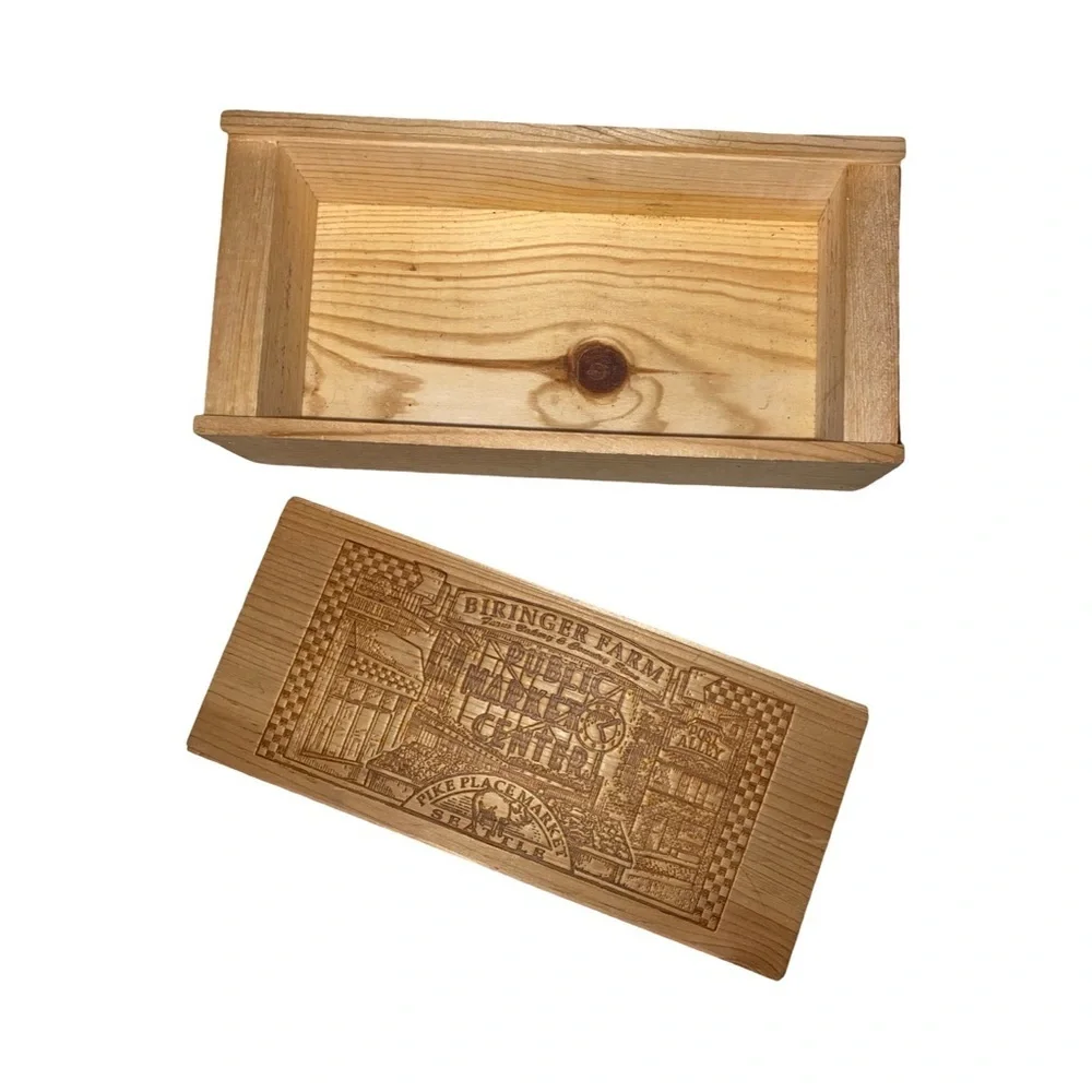 BIRINGER FARM Wooden Storage Box Sliding Lid Solid Wood Etched Engraved Design